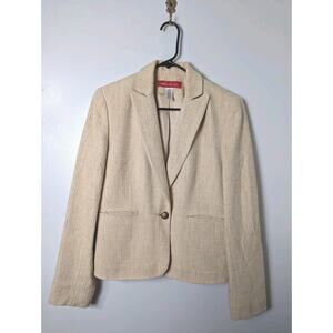 Anne Klein AK Size 8 Jacket Blazer Silk Blend Career Pockets Cream Tweed